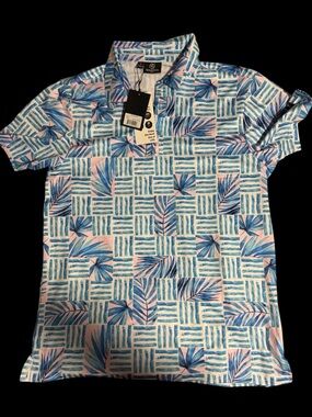 New men’s Men's Short Sleeve golf Polo - Blue & Pink small